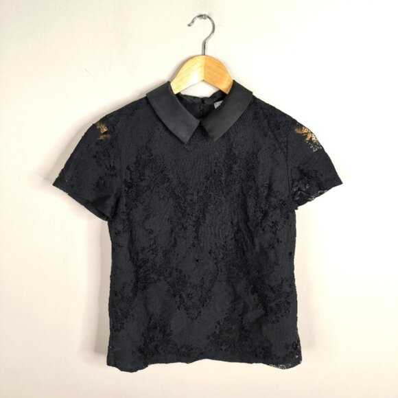 Tristan Whismigoth Dark Fairy Y2K Lace Wednesday Collared Black Top S - Picture 1 of 7